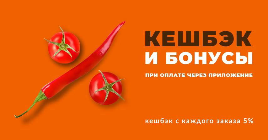 Кешбек 5% с каждого заказа в виде бонусных баллов