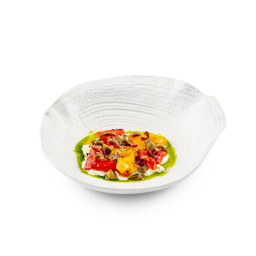 Печеный болгарский перец с анчоусами и сыром страчателла
